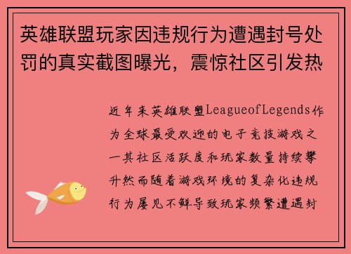 英雄联盟玩家因违规行为遭遇封号处罚的真实截图曝光，震惊社区引发热议