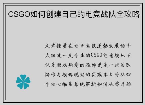 CSGO如何创建自己的电竞战队全攻略