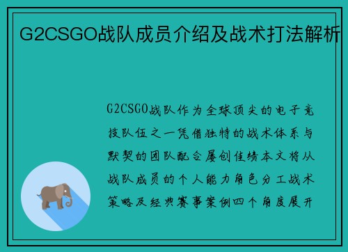 G2CSGO战队成员介绍及战术打法解析